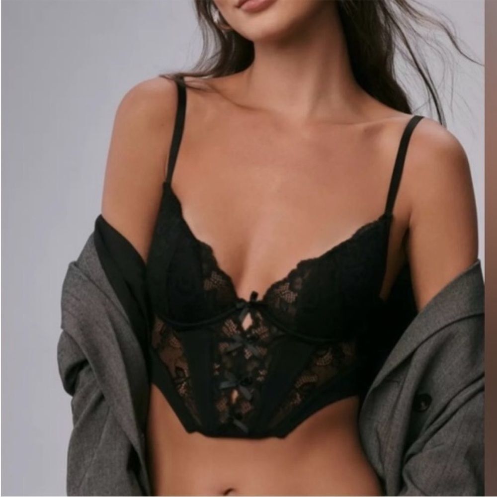 Anthropologie Monique Morin Lace Truncated Top Black Bustier Bra Small